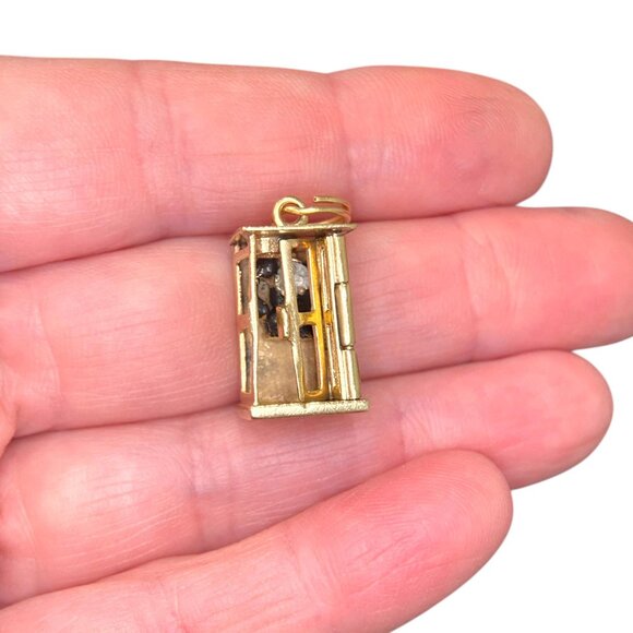 Vintage 14K Gold Articulating Phone Booth Charm Pendant - Picture 7 of 7